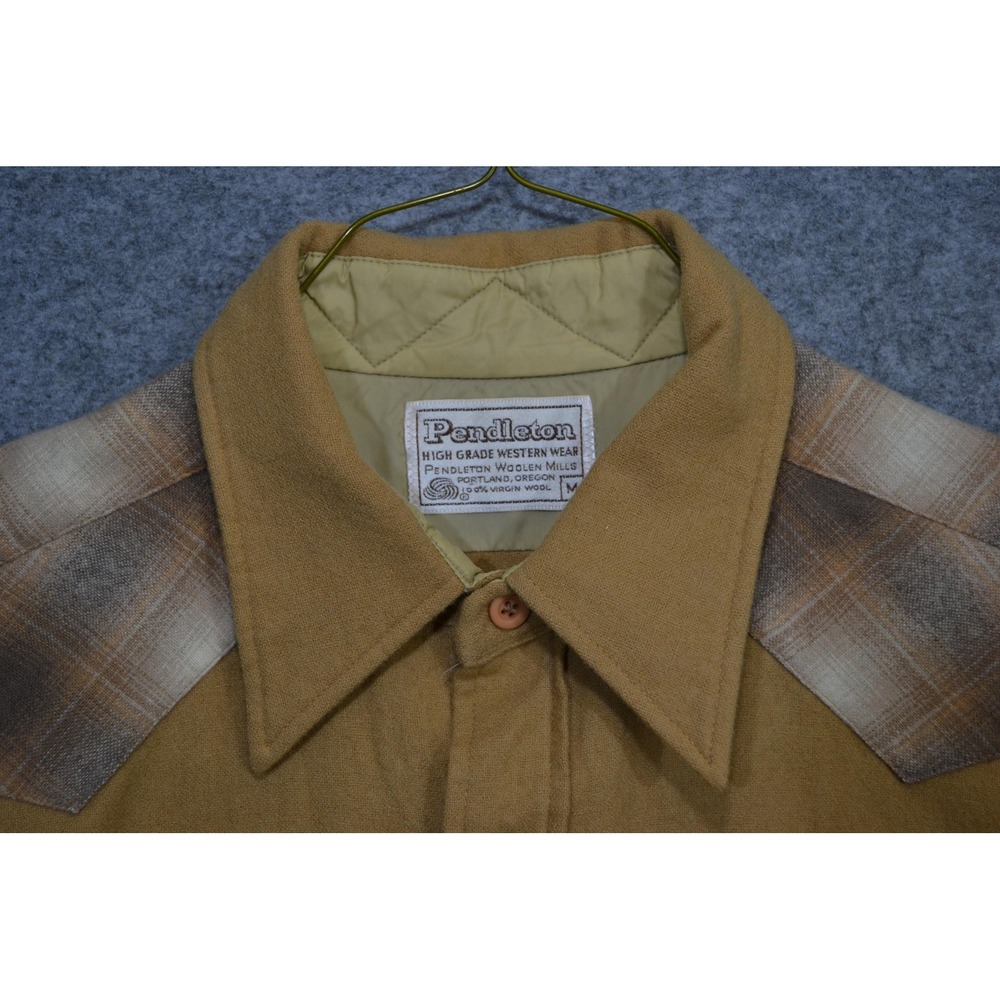 Vintage Pendleton Shirt Mens M Brown Plaid Wool Flannel Snap Western Lined - Picture 7 of 16
